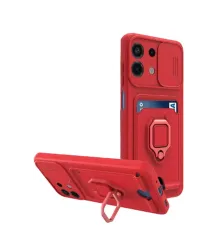 Xiaomi Redmi Note 13 4G Kılıf Zuma Kartvizitli Yüzüklü Silikon - Kırmızı