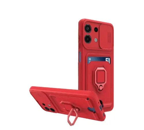 Xiaomi Redmi Note 13 4G Kılıf Zuma Kartvizitli Yüzüklü Silikon - Kırmızı