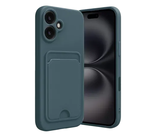 Apple iPhone 16 Kılıf Kelvin Kartvizitli Silikon - Koyu Yeşil