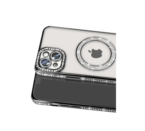 Apple iPhone 14 Kılıf Joke Simli Magneticsafe Kılıf - Siyah