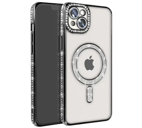 Apple iPhone 14 Kılıf Joke Simli Magneticsafe Kılıf - Siyah