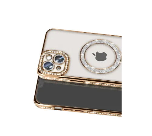 Apple iPhone 14 Kılıf Joke Simli Magneticsafe Kılıf - Gold