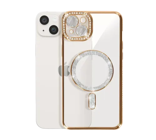 Apple iPhone 14 Kılıf Joke Simli Magneticsafe Kılıf - Gold