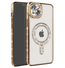 Apple iPhone 14 Kılıf Joke Simli Magneticsafe Kılıf - Gold