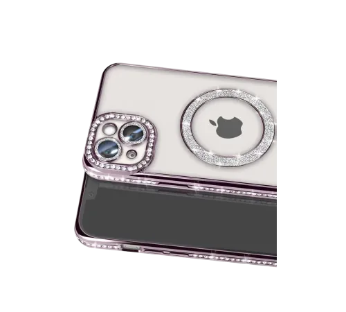 Apple iPhone 14 Kılıf Joke Simli Magneticsafe Kılıf - Derin Mor