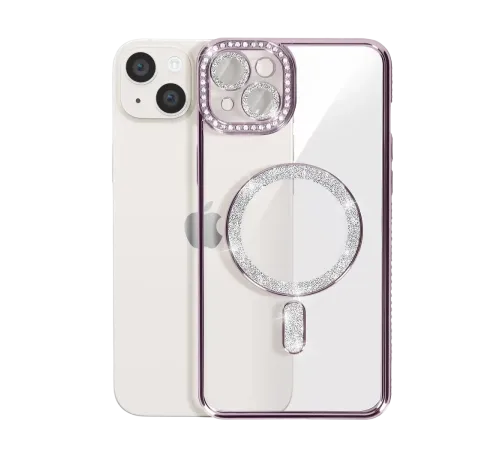 Apple iPhone 14 Kılıf Joke Simli Magneticsafe Kılıf - Derin Mor