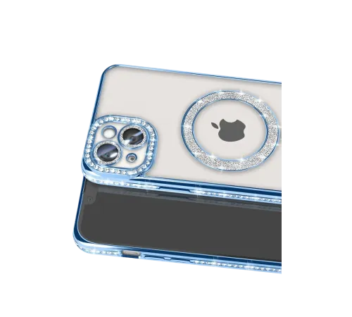 Apple iPhone 14 Kılıf Joke Simli Magneticsafe Kılıf - Mavi