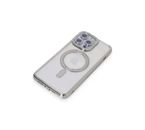 Apple iPhone 14 Pro Kılıf Joke Simli Magneticsafe Kılıf - Gümüş