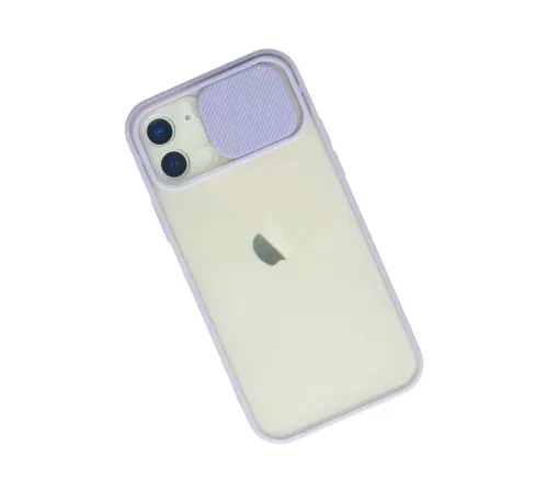 Apple iPhone 12 Kılıf Palm Buzlu Kamera Sürgülü Silikon - Lila