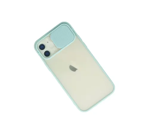 Apple iPhone 12 Kılıf Palm Buzlu Kamera Sürgülü Silikon - Turkuaz