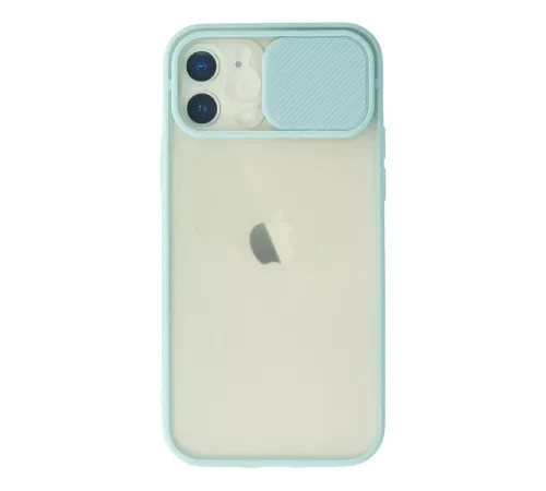 Apple iPhone 12 Kılıf Palm Buzlu Kamera Sürgülü Silikon - Turkuaz