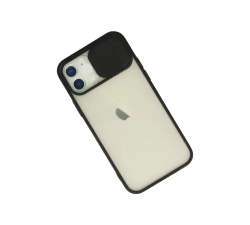 Apple iPhone 12 Kılıf Palm Buzlu Kamera Sürgülü Silikon - Siyah