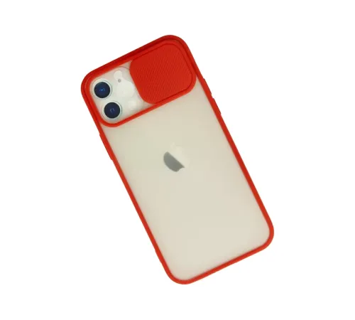 Apple iPhone 12 Kılıf Palm Buzlu Kamera Sürgülü Silikon - Kırmızı