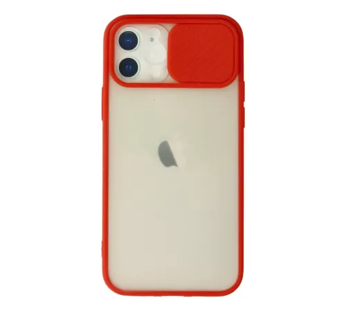 Apple iPhone 12 Kılıf Palm Buzlu Kamera Sürgülü Silikon - Kırmızı