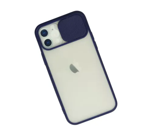 Apple iPhone 12 Kılıf Palm Buzlu Kamera Sürgülü Silikon - Lacivert