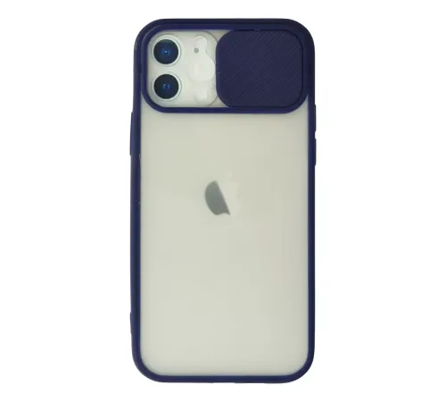 Apple iPhone 12 Kılıf Palm Buzlu Kamera Sürgülü Silikon - Lacivert