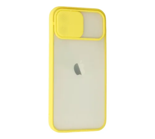 Apple iPhone 12 Kılıf Palm Buzlu Kamera Sürgülü Silikon - Sarı