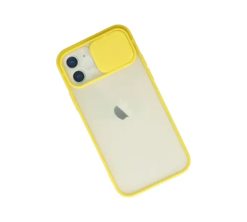 Apple iPhone 12 Kılıf Palm Buzlu Kamera Sürgülü Silikon - Sarı
