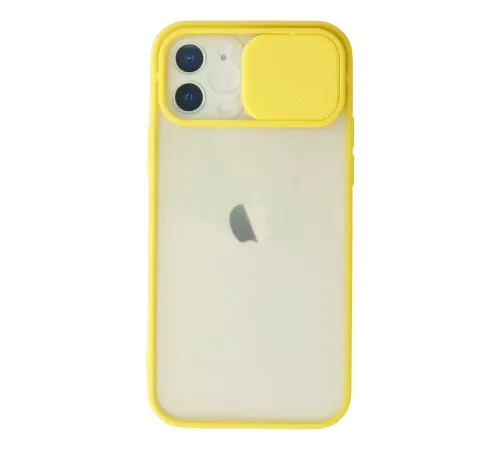 Apple iPhone 12 Kılıf Palm Buzlu Kamera Sürgülü Silikon - Sarı