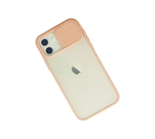 Apple iPhone 12 Kılıf Palm Buzlu Kamera Sürgülü Silikon - Pembe