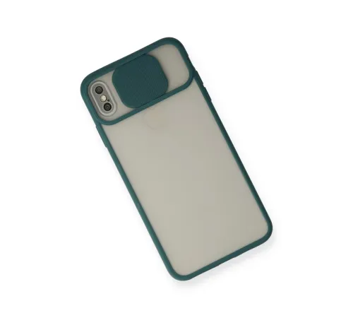 Apple iPhone XS Max Kılıf Palm Buzlu Kamera Sürgülü Silikon - Yeşil