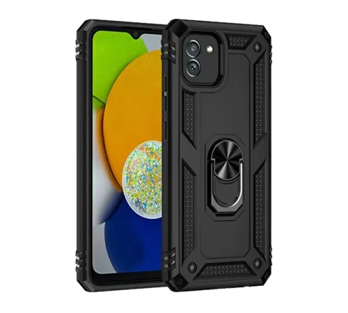 Samsung Galaxy A03 Kılıf Sofya Yüzüklü Silikon Kapak - Siyah