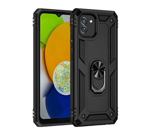 Samsung Galaxy A03 Kılıf Sofya Yüzüklü Silikon Kapak - Siyah