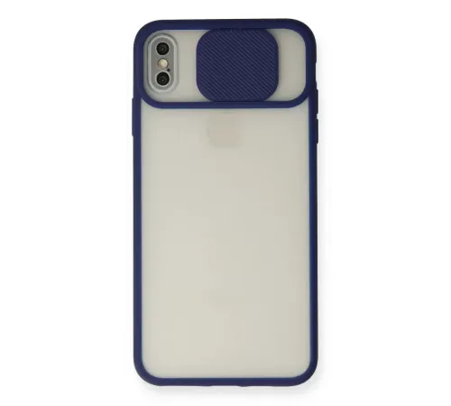 Apple iPhone XS Max Kılıf Palm Buzlu Kamera Sürgülü Silikon - Lacivert