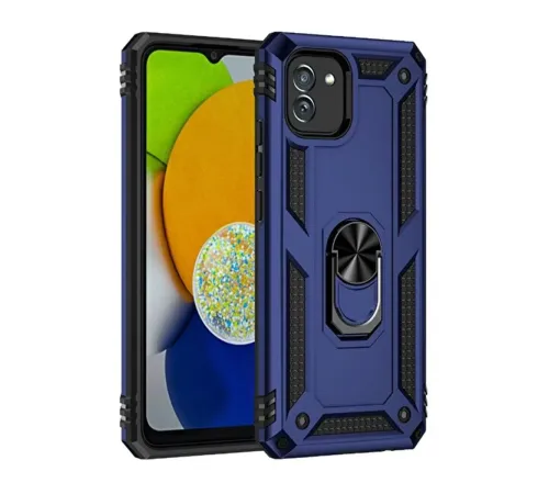 Samsung Galaxy A03 Kılıf Sofya Yüzüklü Silikon Kapak - Lacivert