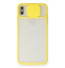 Apple iPhone XS Max Kılıf Palm Buzlu Kamera Sürgülü Silikon - Sarı