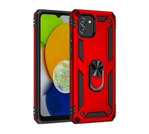 Samsung Galaxy A03 Kılıf Sofya Yüzüklü Silikon Kapak - Kırmızı