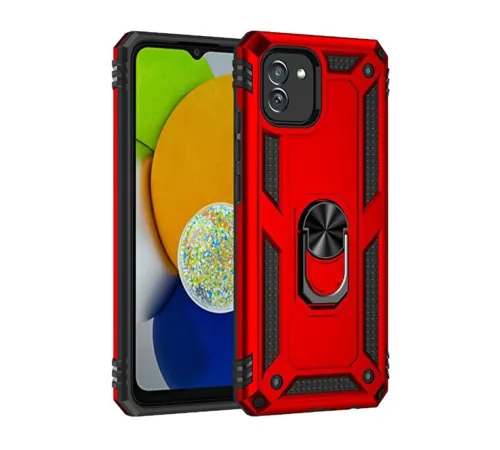 Samsung Galaxy A03 Kılıf Sofya Yüzüklü Silikon Kapak - Kırmızı