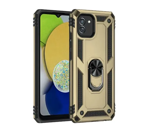 Samsung Galaxy A03 Kılıf Sofya Yüzüklü Silikon Kapak - Gold