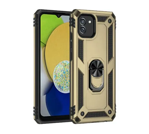 Samsung Galaxy A03 Kılıf Sofya Yüzüklü Silikon Kapak - Gold