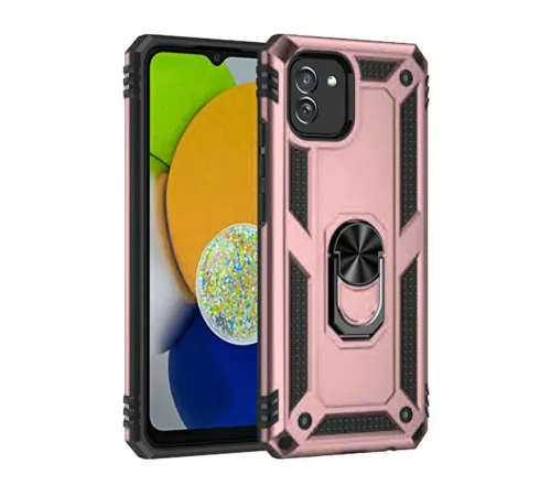Samsung Galaxy A03 Kılıf Sofya Yüzüklü Silikon Kapak - Rose
