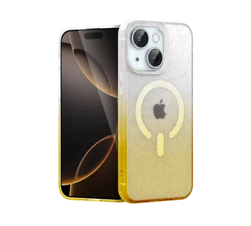 Apple iPhone 15 Pummel Shiny Magsafe Kapak - Gold