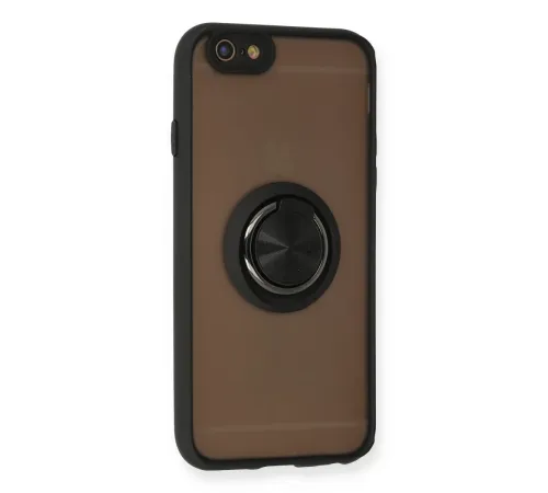 Apple iPhone 6 Kılıf Montreal Yüzüklü Silikon Kapak - Siyah