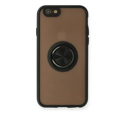 Apple iPhone 6 Kılıf Montreal Yüzüklü Silikon Kapak - Siyah