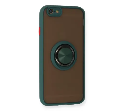 Apple iPhone 6 Kılıf Montreal Yüzüklü Silikon Kapak - Yeşil