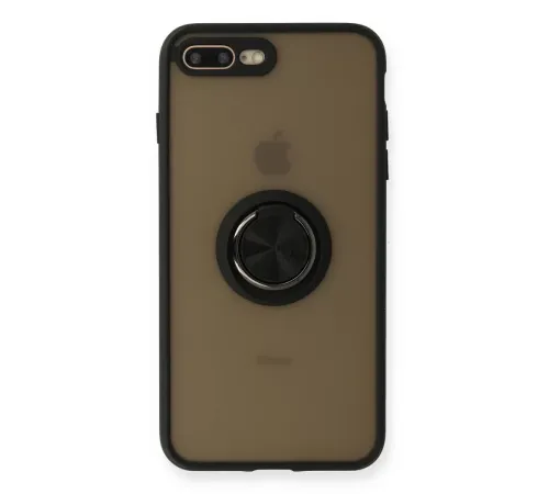 Apple iPhone 7 Plus Kılıf Montreal Yüzüklü Silikon Kapak - Siyah