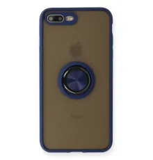 Apple iPhone 7 Plus Kılıf Montreal Yüzüklü Silikon Kapak - Lacivert