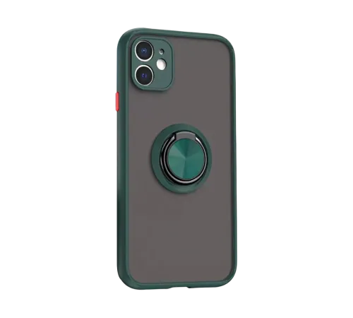 Apple iPhone 11 Kılıf Montreal Yüzüklü Silikon Kapak - Yeşil