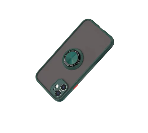 Apple iPhone 11 Kılıf Montreal Yüzüklü Silikon Kapak - Yeşil