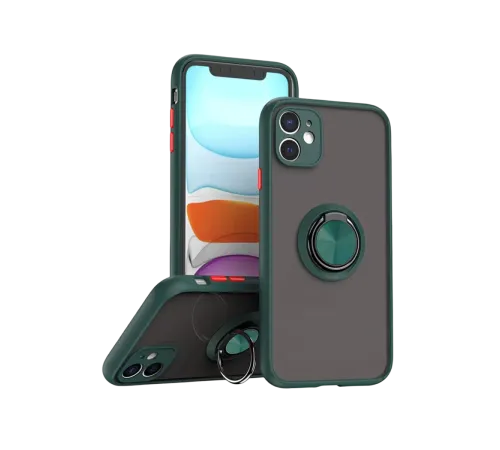 Apple iPhone 11 Kılıf Montreal Yüzüklü Silikon Kapak - Yeşil