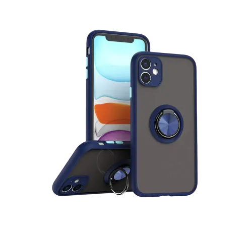 Apple iPhone 11 Kılıf Montreal Yüzüklü Silikon Kapak - Lacivert