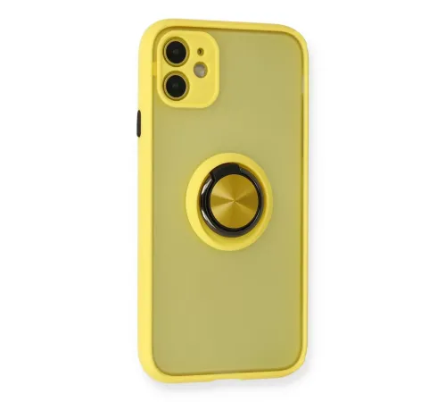 Apple iPhone 11 Kılıf Montreal Yüzüklü Silikon Kapak - Sarı