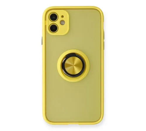 Apple iPhone 11 Kılıf Montreal Yüzüklü Silikon Kapak - Sarı