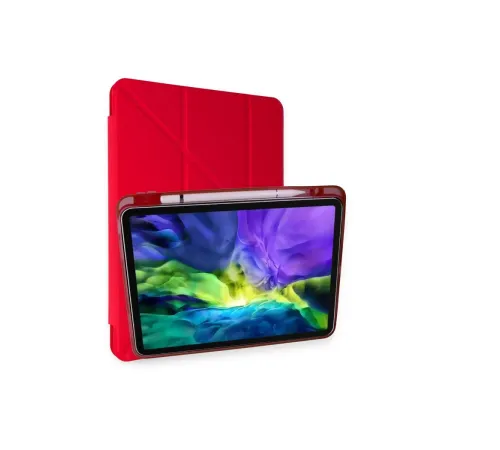 Apple iPad Pro 11 (2018) Kılıf Kalemlikli Mars Tablet Kılıfı - Kırmızı