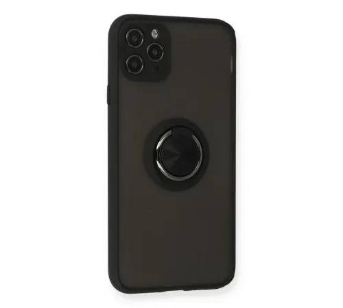 Apple iPhone 11 Pro Kılıf Montreal Yüzüklü Silikon Kapak - Siyah