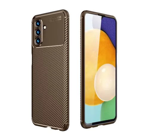 Samsung Galaxy A36 Kılıf Auto Focus Karbon Kapak - Kahverengi